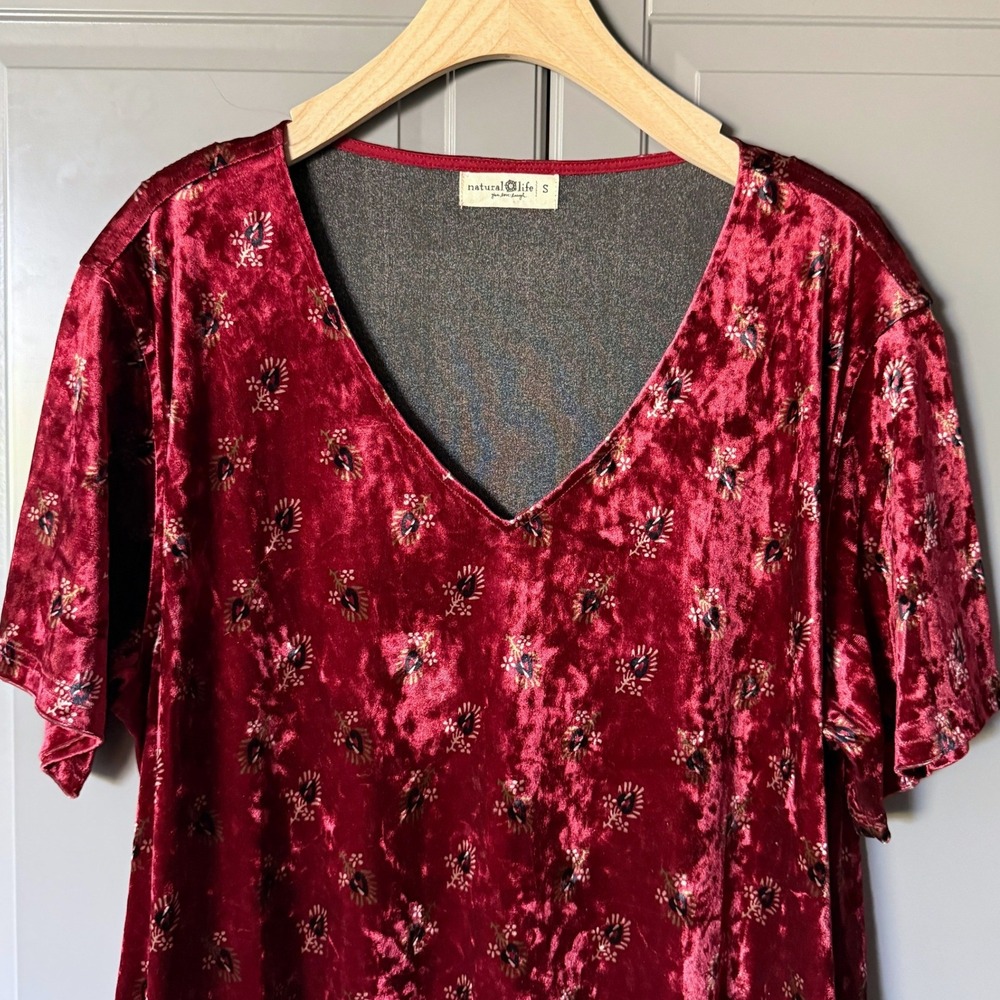 Natural Life All Day Velvet V-Neck Mini Shift Dress, Red,S